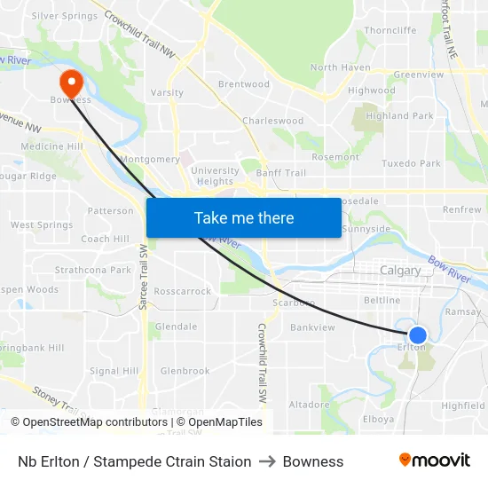 Nb Erlton / Stampede Ctrain Staion to Bowness map