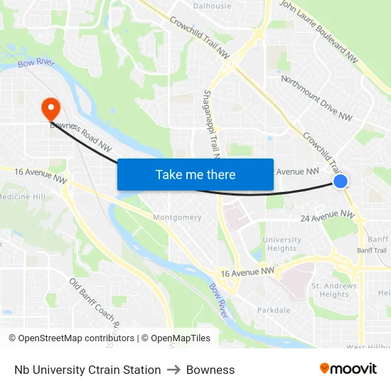 Nb University Ctrain Station to Bowness map