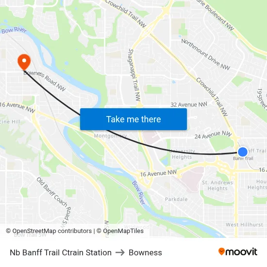 Nb Banff Trail Ctrain Station to Bowness map