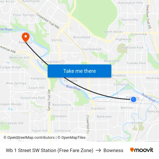 Wb 1 Street SW Station (Free Fare Zone) to Bowness map