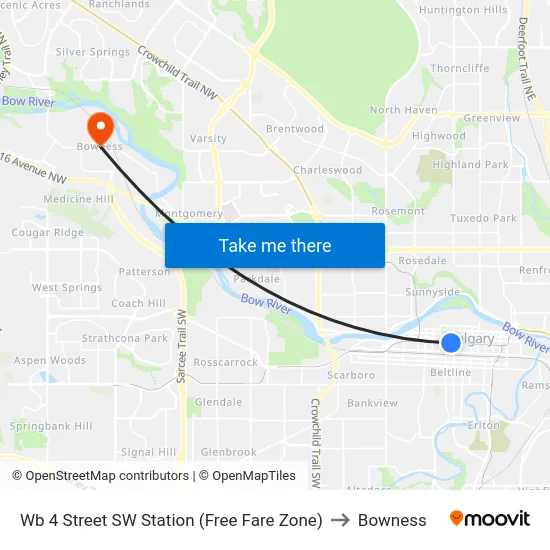 Wb 4 Street SW Station (Free Fare Zone) to Bowness map
