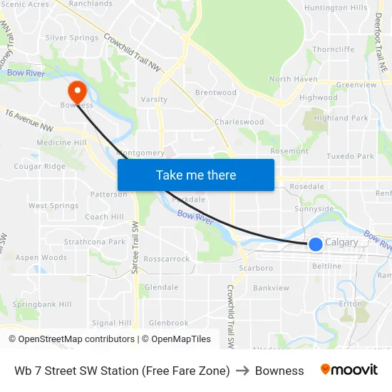 Wb 7 Street SW Station (Free Fare Zone) to Bowness map