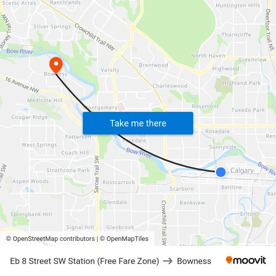 Eb 8 Street SW Station (Free Fare Zone) to Bowness map