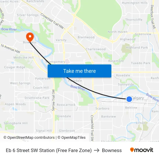 Eb 6 Street SW Station (Free Fare Zone) to Bowness map