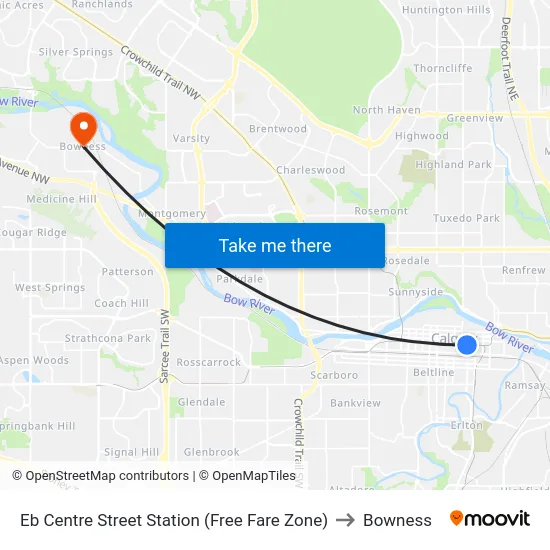 Eb Centre Street Station (Free Fare Zone) to Bowness map