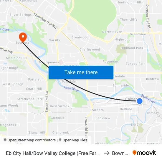 Eb City Hall/Bow Valley College (Free Fare Zone) to Bowness map