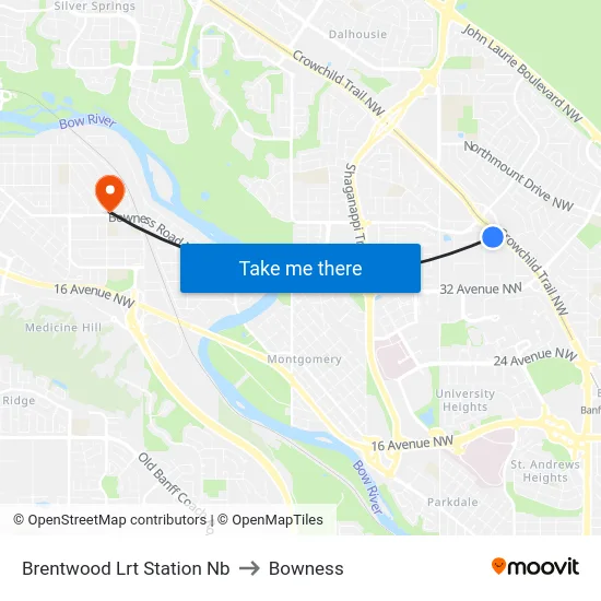 Brentwood Lrt Station Nb to Bowness map
