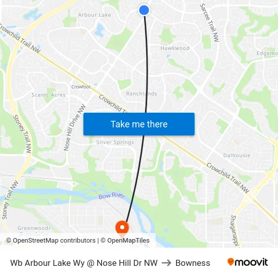 Wb Arbour Lake Wy @ Nose Hill Dr NW to Bowness map