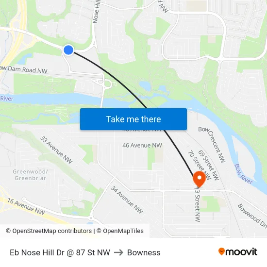 Eb Nose Hill Dr @ 87 St NW to Bowness map