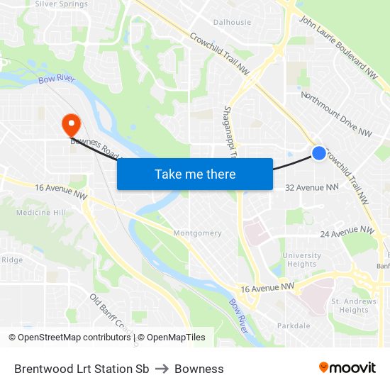 Brentwood Lrt Station Sb to Bowness map