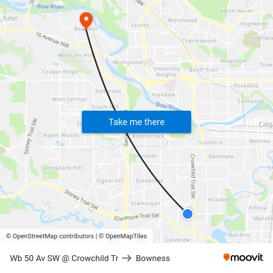 Wb 50 Av SW @ Crowchild Tr to Bowness map
