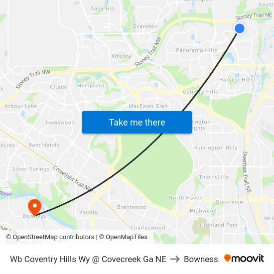Wb Coventry Hills Wy @ Covecreek Ga NE to Bowness map