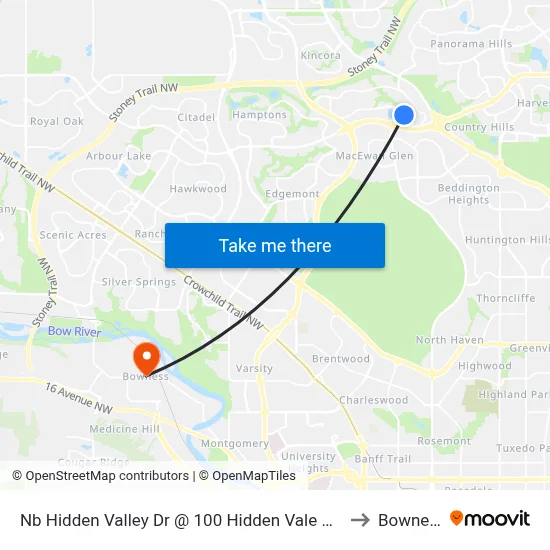 Nb Hidden Valley Dr @ 100 Hidden Vale Pl NW to Bowness map