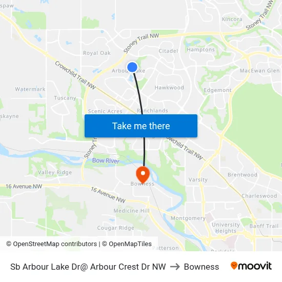 Sb Arbour Lake Dr@ Arbour Crest Dr NW to Bowness map
