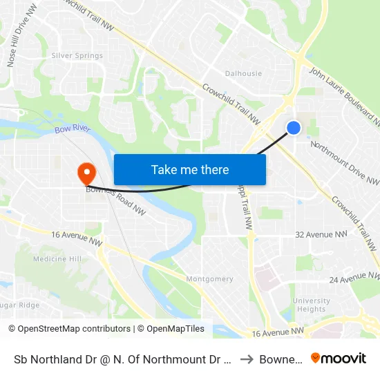 Sb Northland Dr @ N. Of Northmount Dr NW to Bowness map