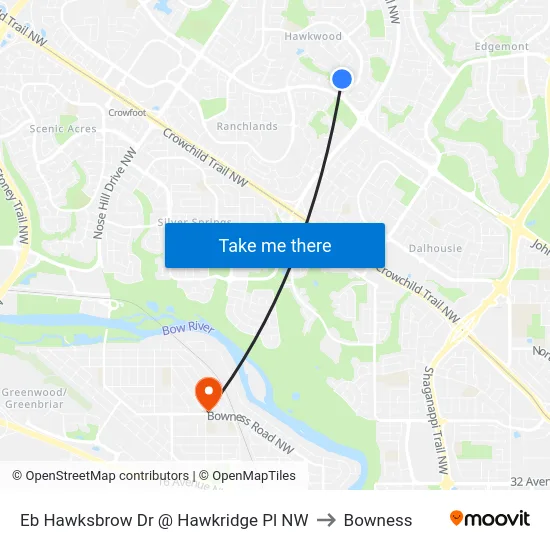 Eb Hawksbrow Dr @ Hawkridge Pl NW to Bowness map