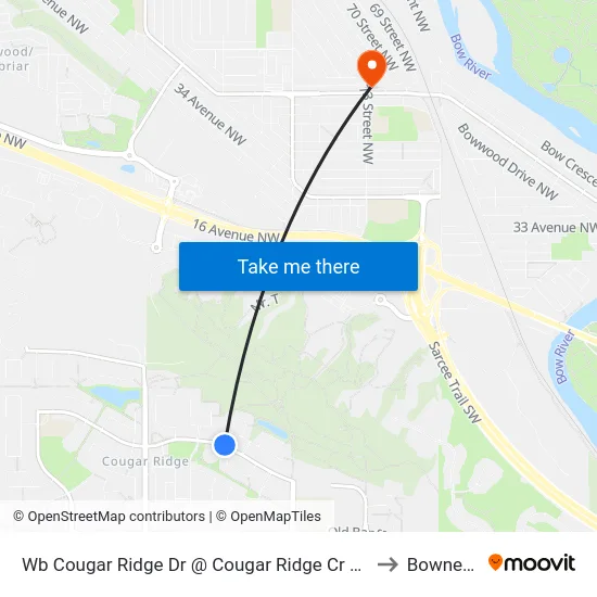 Wb Cougar Ridge Dr @ Cougar Ridge Cr SW to Bowness map