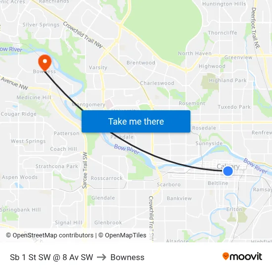 Sb 1 St SW @ 8 Av SW to Bowness map