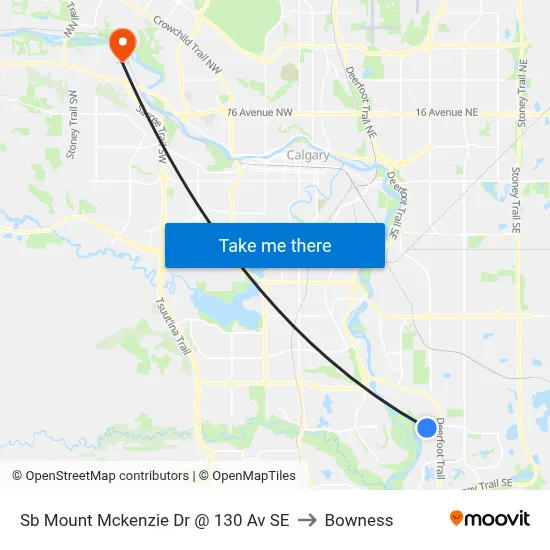 Sb Mount Mckenzie Dr @ 130 Av SE to Bowness map