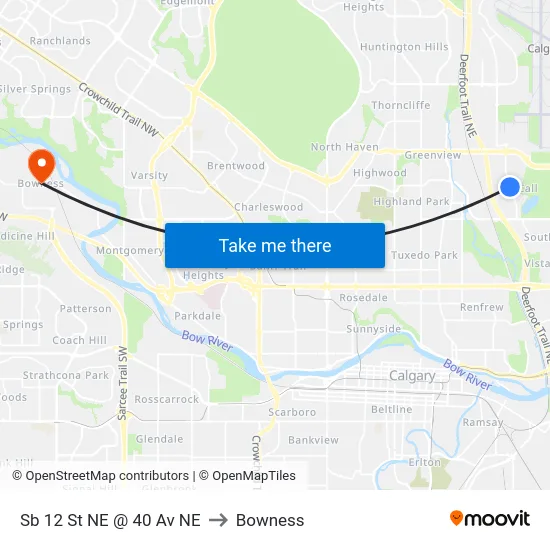 Sb 12 St NE @ 40 Av NE to Bowness map