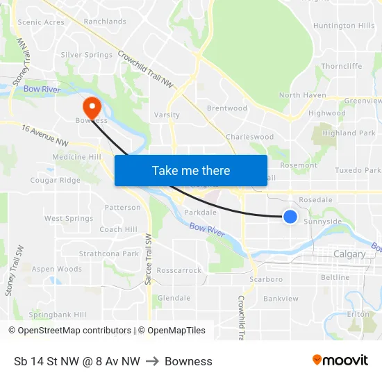 Sb 14 St NW @ 8 Av NW to Bowness map