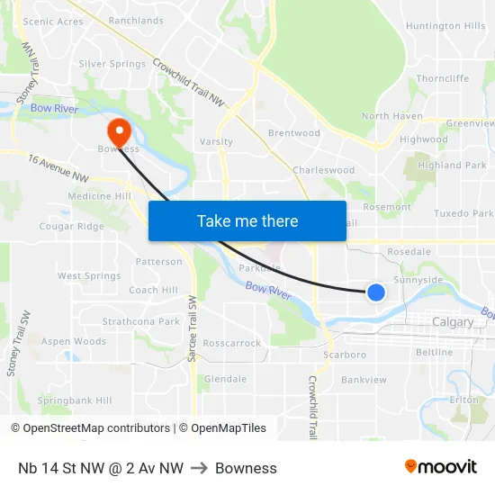 Nb 14 St NW @ 2 Av NW to Bowness map