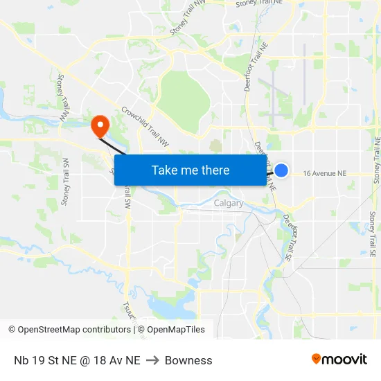 Nb 19 St NE @ 18 Av NE to Bowness map