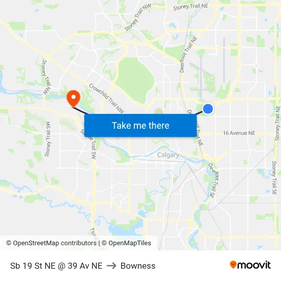 Sb 19 St NE @ 39 Av NE to Bowness map