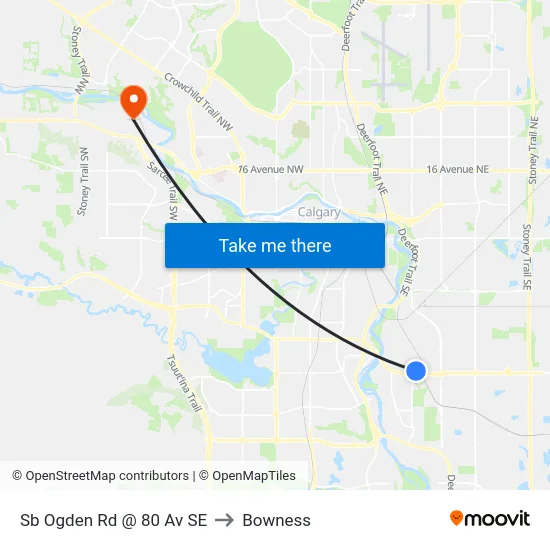 Sb Ogden Rd @ 80 Av SE to Bowness map