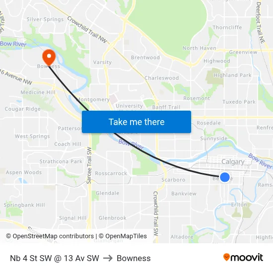 Nb 4 St SW @ 13 Av SW to Bowness map