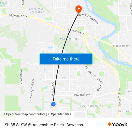 Sb 85 St SW @ Aspenshire Dr to Bowness map