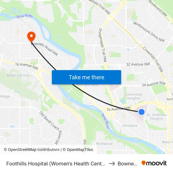 Foothills Hospital (Women's Health Centre) to Bowness map