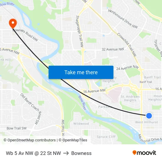 Wb 5 Av NW @ 22 St NW to Bowness map