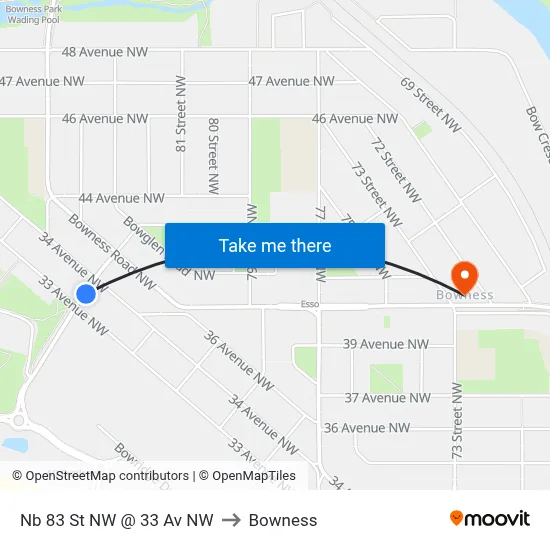 Nb 83 St NW @ 33 Av NW to Bowness map