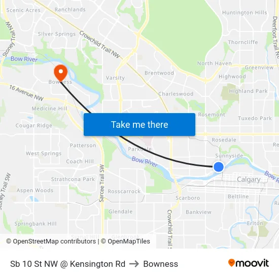 Sb 10 St NW @ Kensington Rd to Bowness map