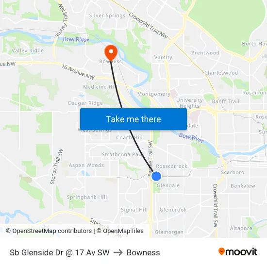 Sb Glenside Dr @ 17 Av SW to Bowness map
