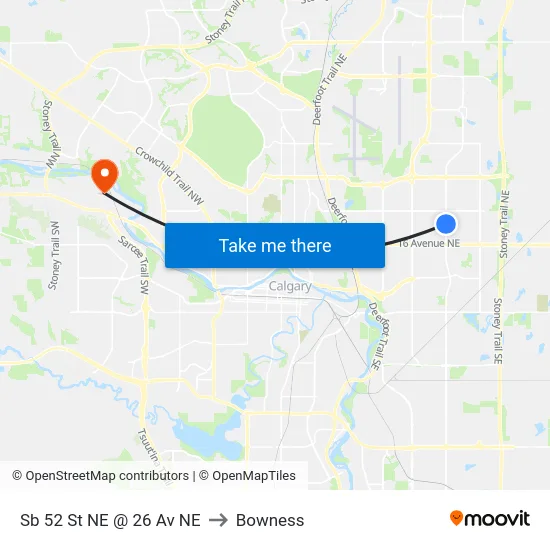 Sb 52 St NE @ 26 Av NE to Bowness map