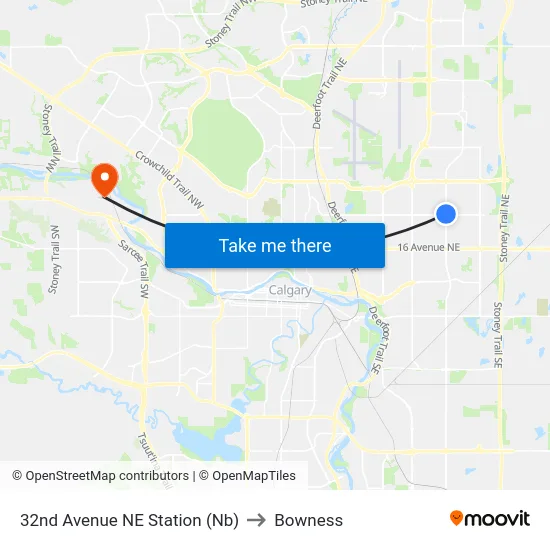 32nd Avenue NE Station (Nb) to Bowness map