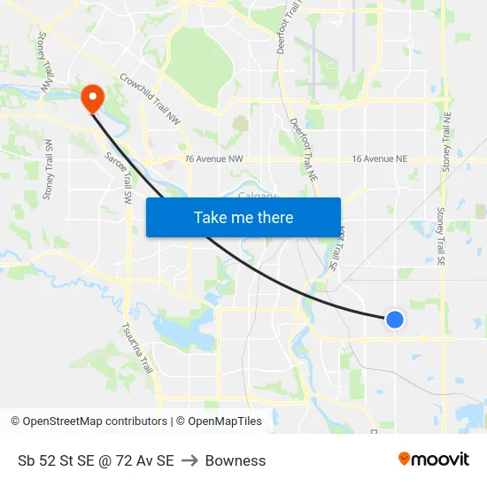 Sb 52 St SE @ 72 Av SE to Bowness map