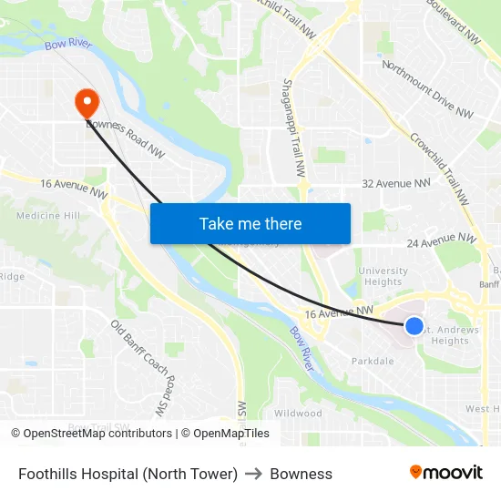 Foothills Hospital (North Tower) to Bowness map