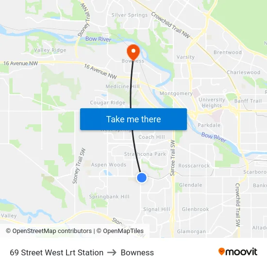 69 Street West Lrt Station to Bowness map
