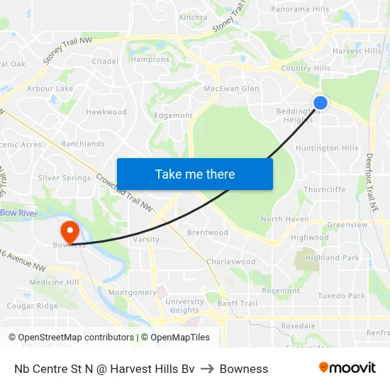 Nb Centre St N @ Harvest Hills Bv to Bowness map