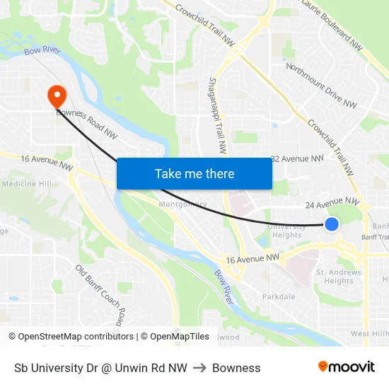 Sb University Dr @ Unwin Rd NW to Bowness map