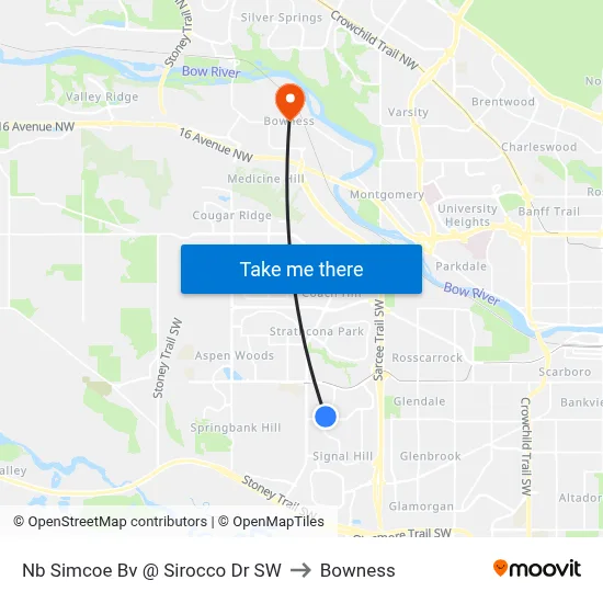 Nb Simcoe Bv @ Sirocco Dr SW to Bowness map