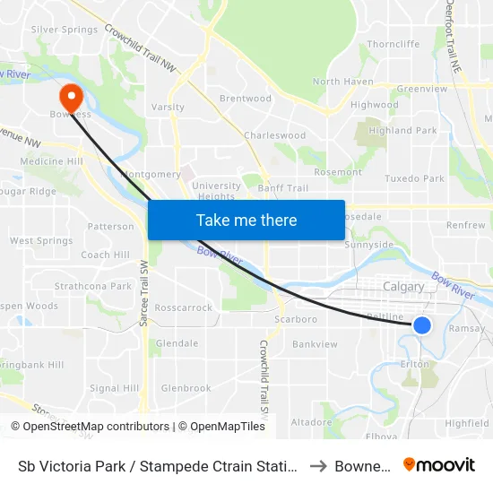 Sb Victoria Park / Stampede Ctrain Station to Bowness map