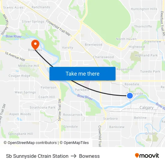 Sb Sunnyside Ctrain Station to Bowness map