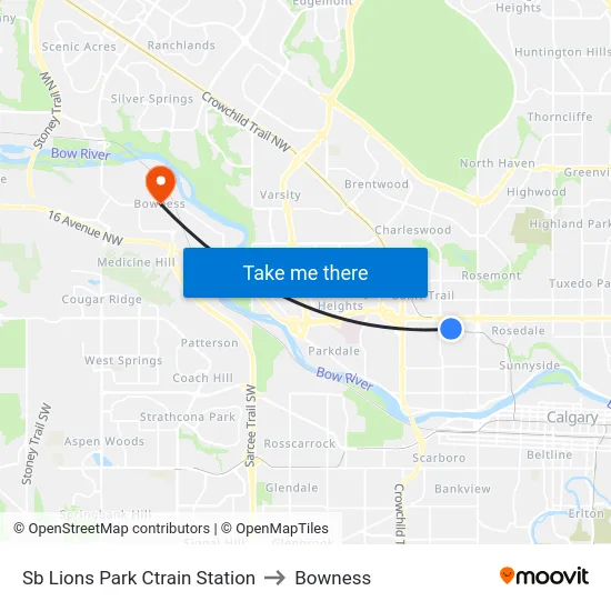 Sb Lions Park Ctrain Station to Bowness map