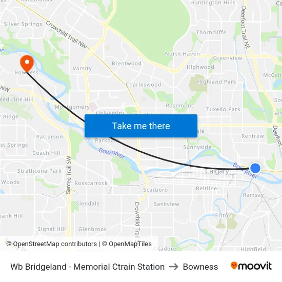 Wb Bridgeland - Memorial Ctrain Station to Bowness map