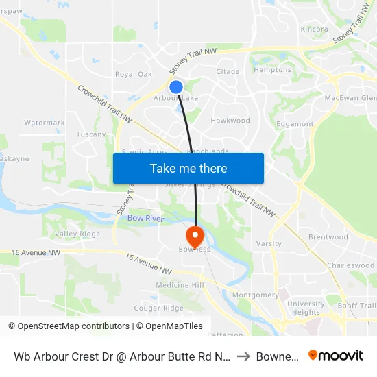 Wb Arbour Crest Dr @ Arbour Butte Rd NW to Bowness map