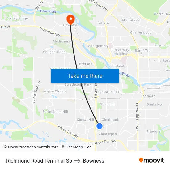 Richmond Road Terminal Sb to Bowness map